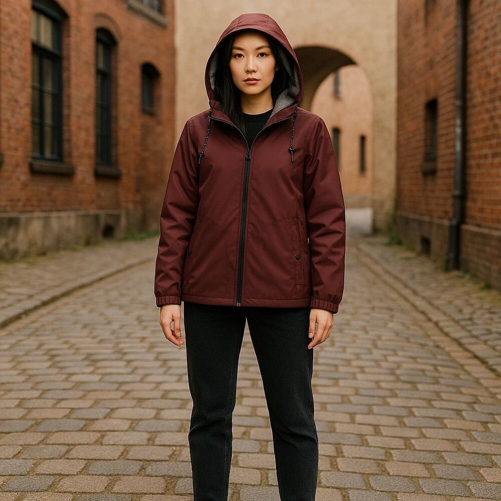 Nomad Women’s Burgundy Tech Fleece Hooded‎ Jacket Size S Casual Mid-Length